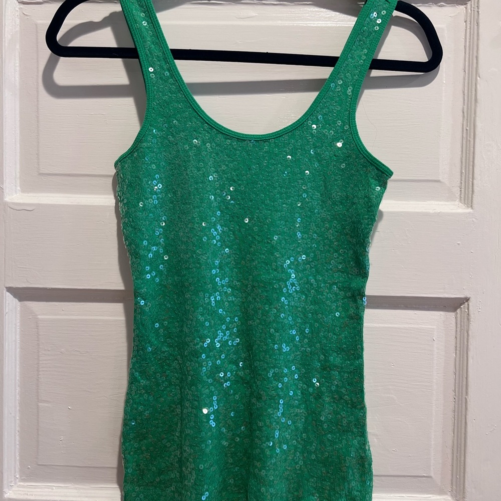 Express sequin front kelly green ribbed tank